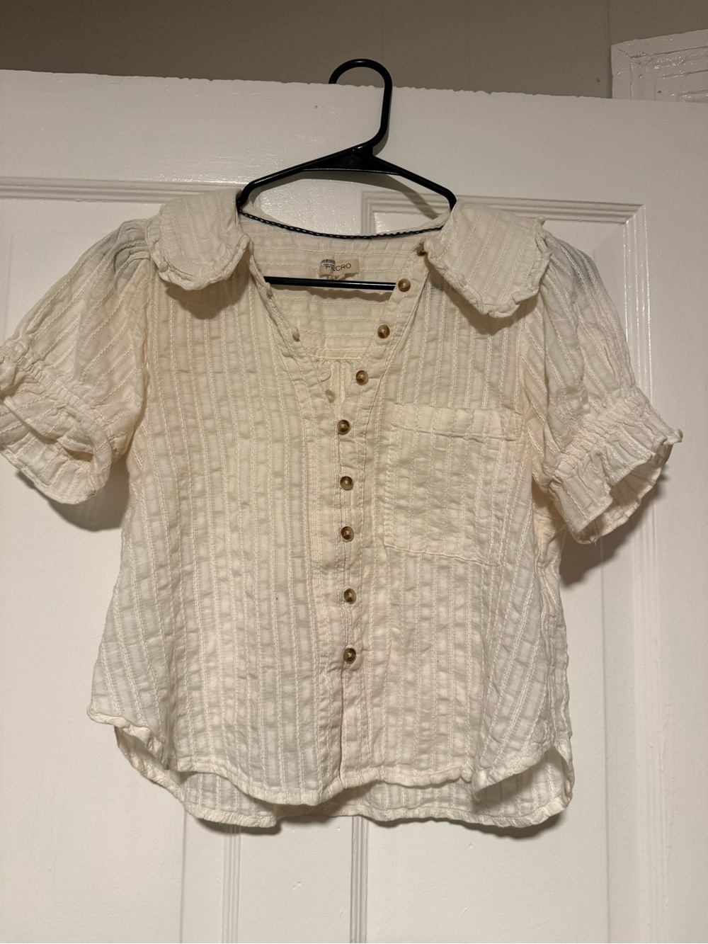 Pilcro Lightweight Cream Button-Front Women's Top with Collar